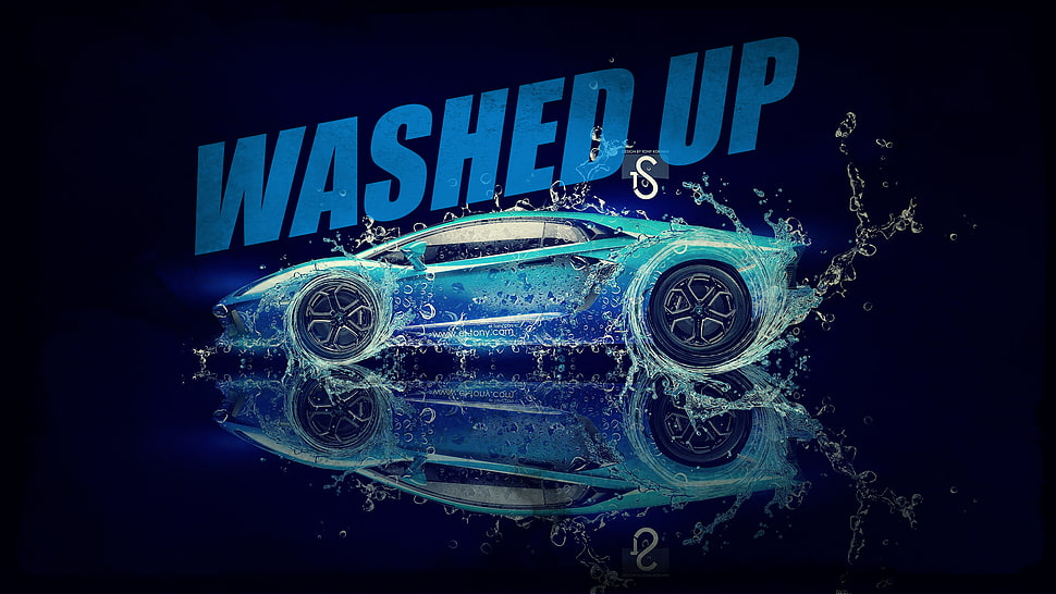 Washed Up logo, Lamborghini Aventador, water, blue HD wallpaper