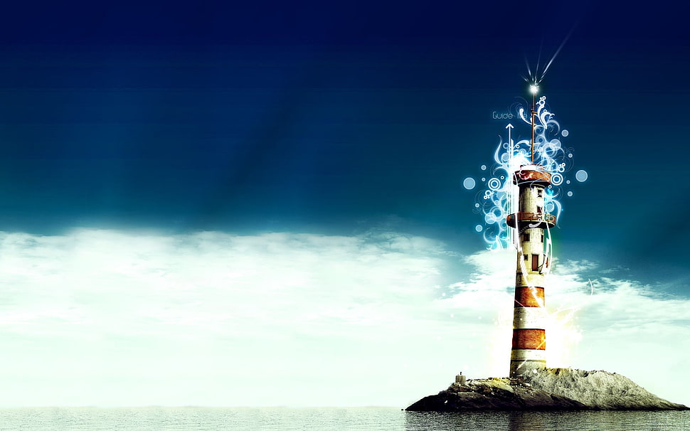 brown and white lighthouse painting HD wallpaper