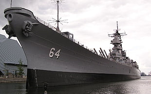gray and black warship, battleships, water, United States Navy, USS Wisconsin (BB-64)