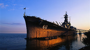 black and brown boat on body of water, USS Alabama, battleships