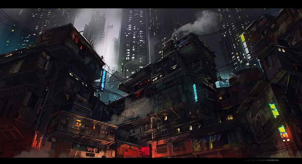 city at night illustration, digital art, city, dark HD wallpaper