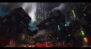 city at night illustration, digital art, city, dark HD wallpaper