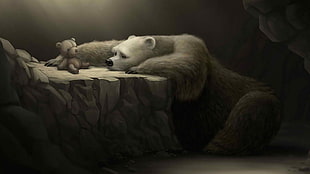 polar near facing brown teddy bear digital illustration, bears