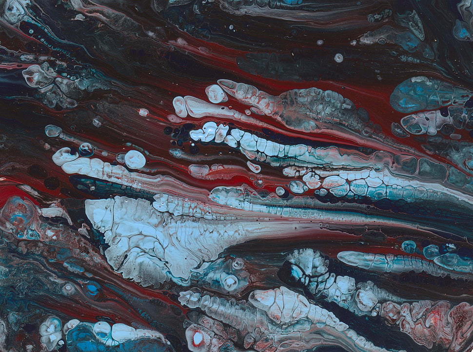 red, grey, and blue abstract painting HD wallpaper