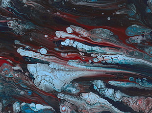 red, grey, and blue abstract painting
