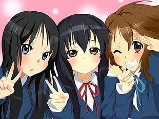 illustration of three girls in school uniforms HD wallpaper