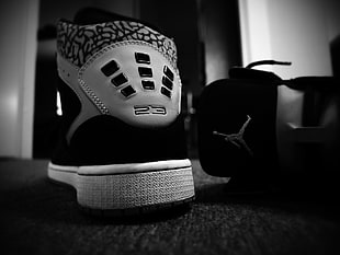 grayscale photo of Air Jordan shoes, Air Jordan, shoes
