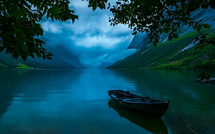 grey boat, nature, landscape, lake, trees HD wallpaper
