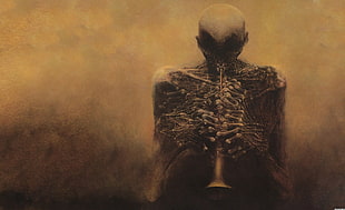 skull wallpaper, Zdzisław Beksiński, creepy, scarry, skull HD wallpaper