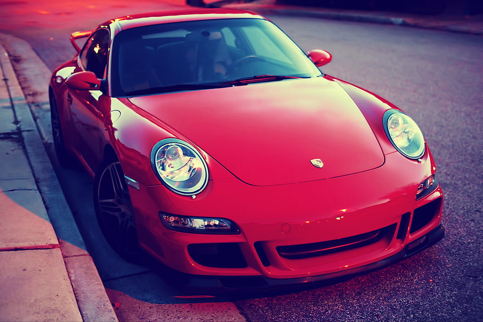 red sports coupe, car, Porsche 911, red cars, vehicle HD wallpaper