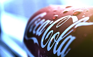 Coca-Cola tin can, Coca-Cola, depth of field, macro, water drops