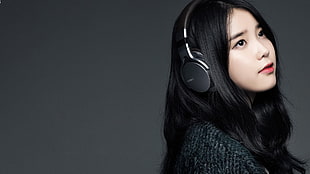 black Sony headphones, K-pop, IU