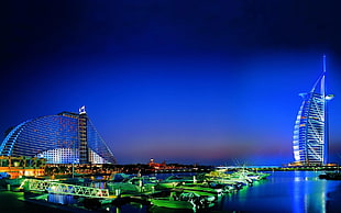 Burj Al Arab, Dubai, Dubai, night, boat, hotel HD wallpaper