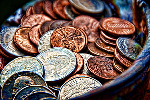 round copper-and-silver-colored coin lot, metal, money, coins, HDR HD wallpaper