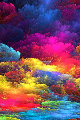 photo of pink, yellow, and teal abstract painting HD wallpaper