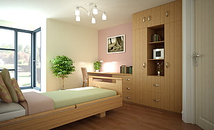 brown wooden bed near white wooden door HD wallpaper