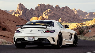 white Mercedes-Benz SLS AMG coupe, Mercedes-Benz, supercars, car