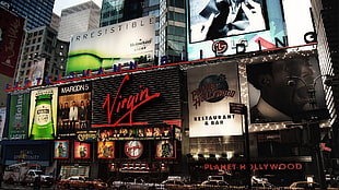 black Virgin signage, New York City, urban, car, USA