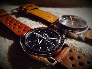 closeup photo of black chronograph watch