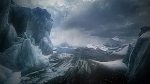 iceberg animated illustration, The Elder Scrolls V: Skyrim, landscape, ice, iceberg