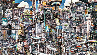 future city illustration HD wallpaper