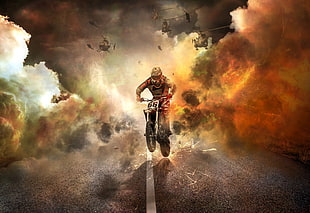person riding motorcycle on road artwork painting HD wallpaper