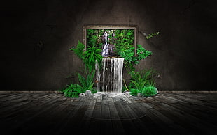 waterfalls digital wallpaper, fantasy art