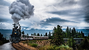 black and brown train, train, steam locomotive