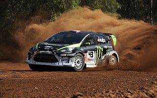 black and white stock car, Ford Fiesta, car, Ken Block, rally cars