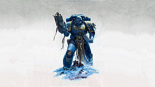 blue Warhammer character illustration, Warhammer 40,000, Ultramarines, digital art, space marines
