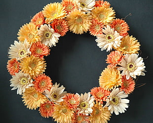 yellow, red, and white floral wreath