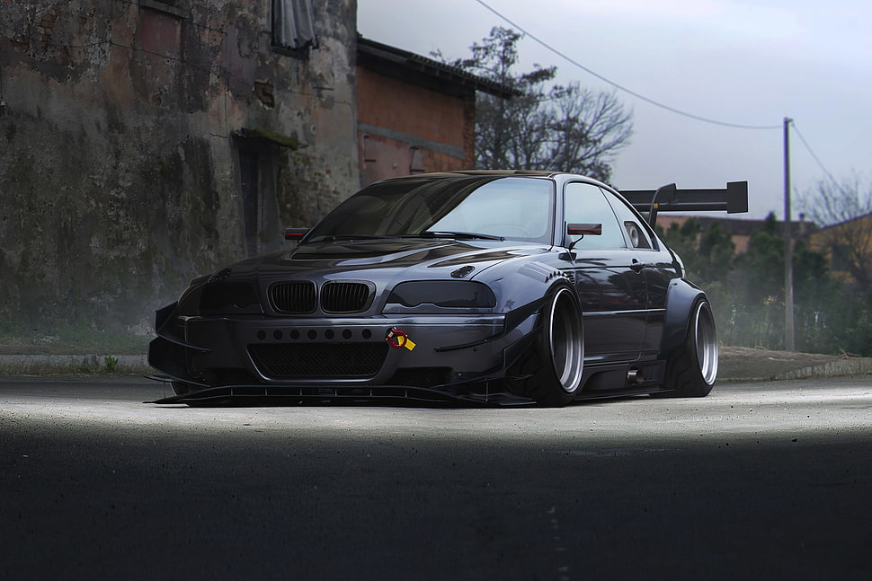 grey BMW E46 coupe on road at daytime HD wallpaper