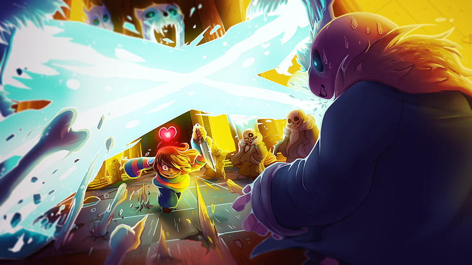 Undertale, Frisk, Sans, fighting HD wallpaper