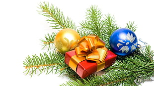 gold and blue baubles, Christmas