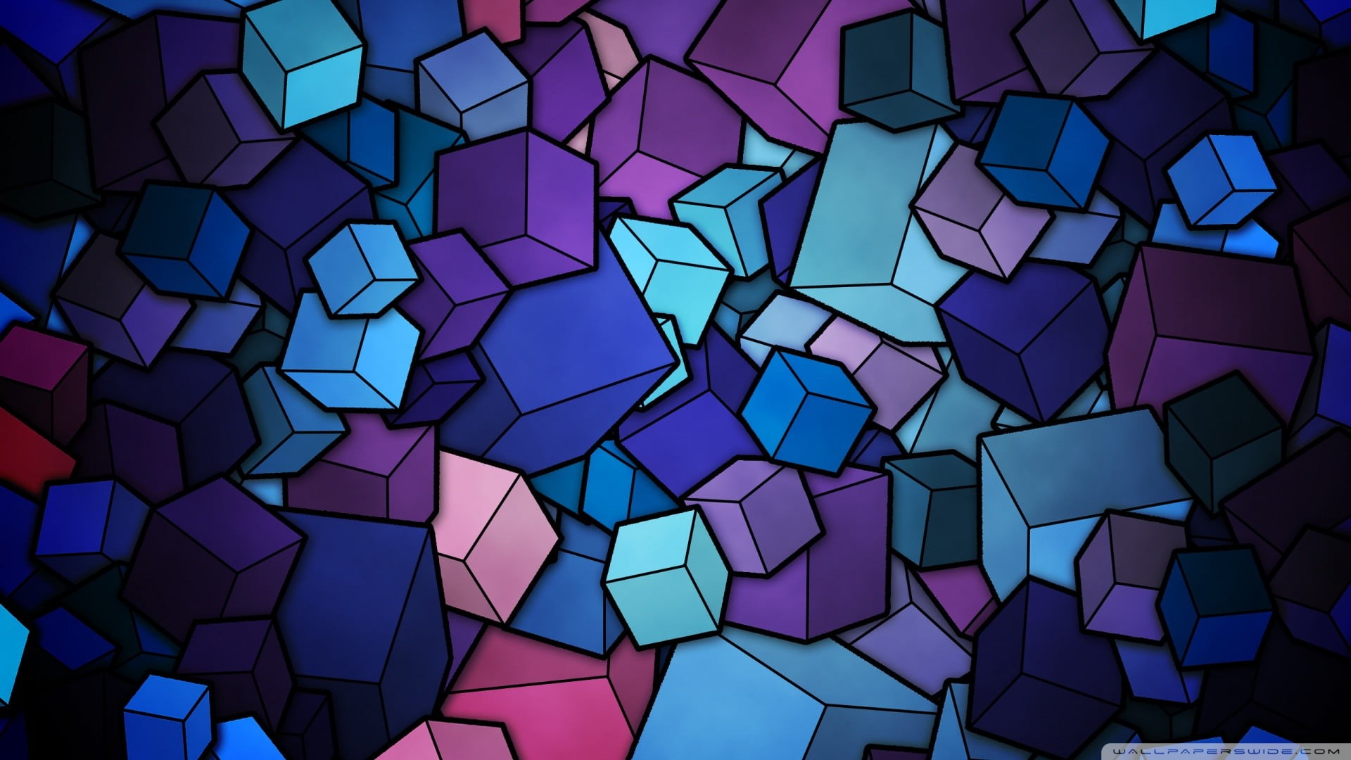 blue, purple, and pink box graphic, abstract