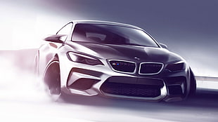 gray BMW 3-series drifting on road HD wallpaper