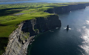green grass-covered cliff, cliff, Ireland