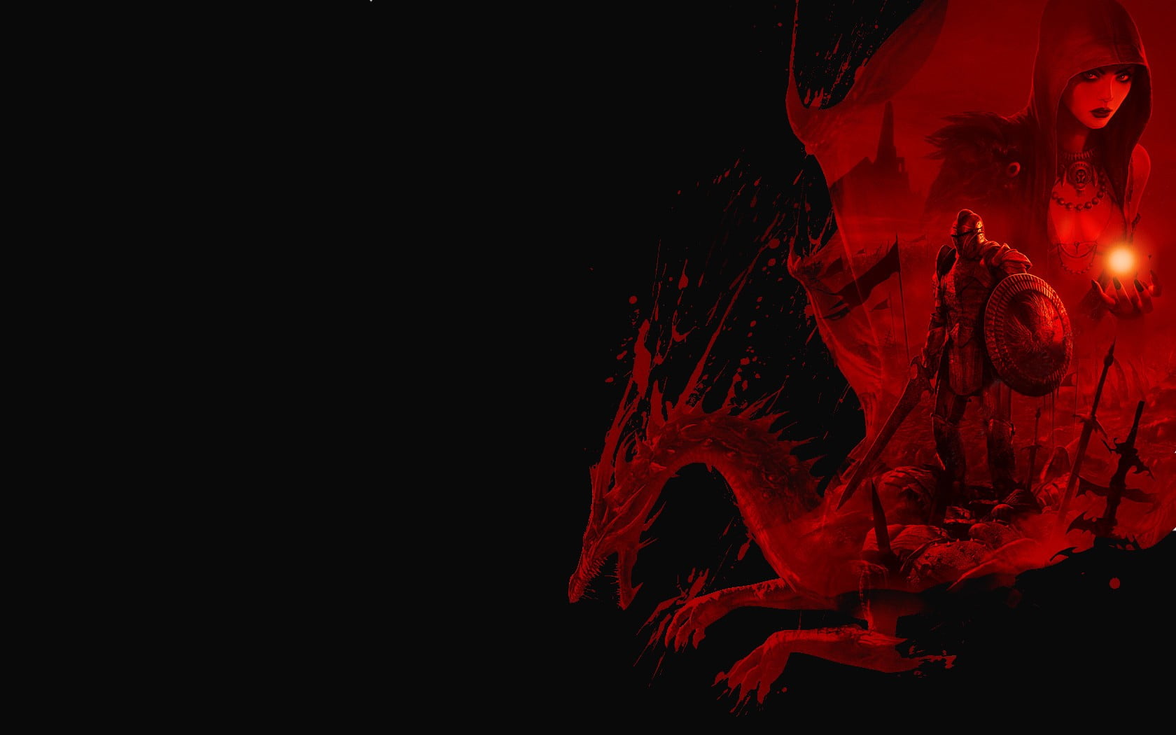 dragon and knight digital wallpaper, video games, Dragon Age, Dragon Age: Origins, Morrigan (character)