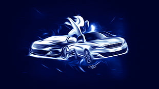 two silver vehicle logo, car, digital art, Peugeot, France