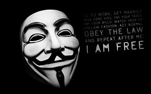 Guy Fawks mask, Anonymous, mask, black, quote