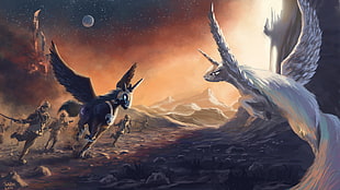 pegasus near mountain digital wallpaper, My Little Pony, fighting, fantasy art, unicorns