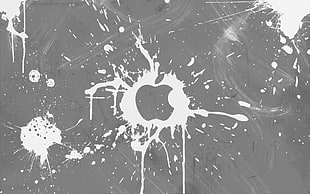 white Apple logo paint splatter HD wallpaper
