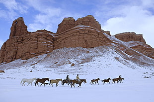 brown and white concrete building, Earth, rock, cowboys, snow HD wallpaper
