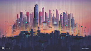 painting of city skyline, GOG.com, futuristic, cityscape, video games