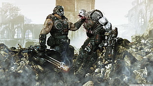 two man wearing battle gears digital wallpapers