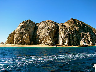 brown mountain cliff near body of water, cabo san lucas HD wallpaper