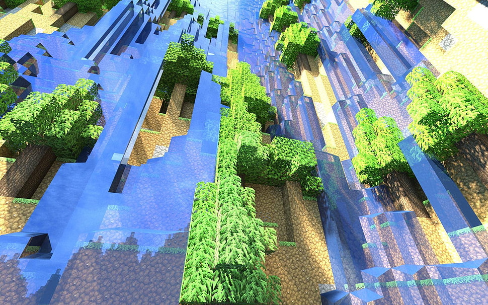 minecraft game application, Minecraft, render, screen shot, waterfall HD wallpaper