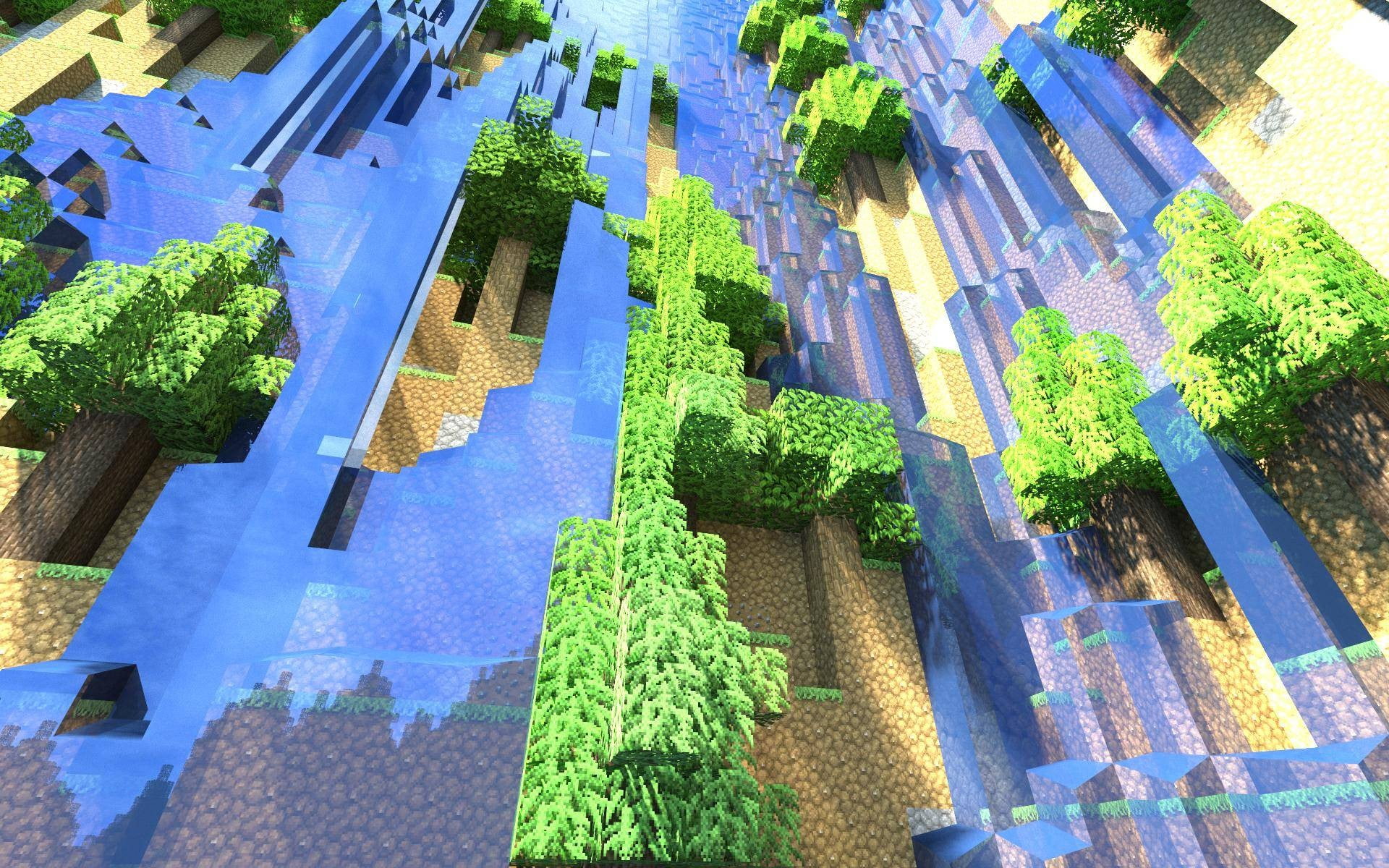 minecraft game application, Minecraft, render, screen shot, waterfall