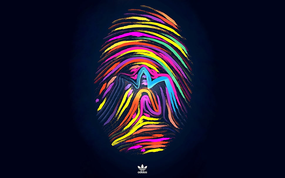 multicolored fingerprint artwork, Adidas, logo HD wallpaper