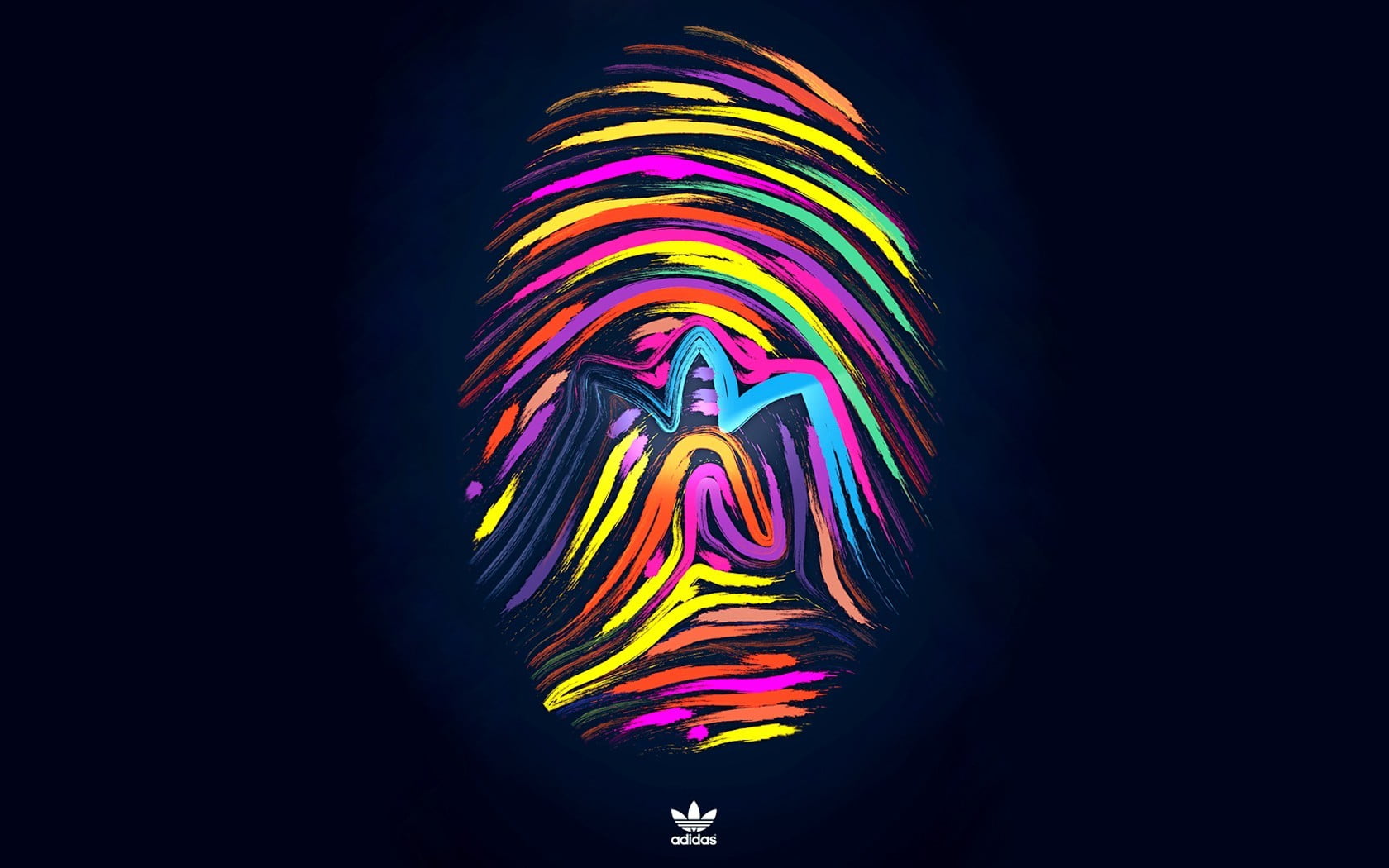 multicolored fingerprint artwork, Adidas, logo